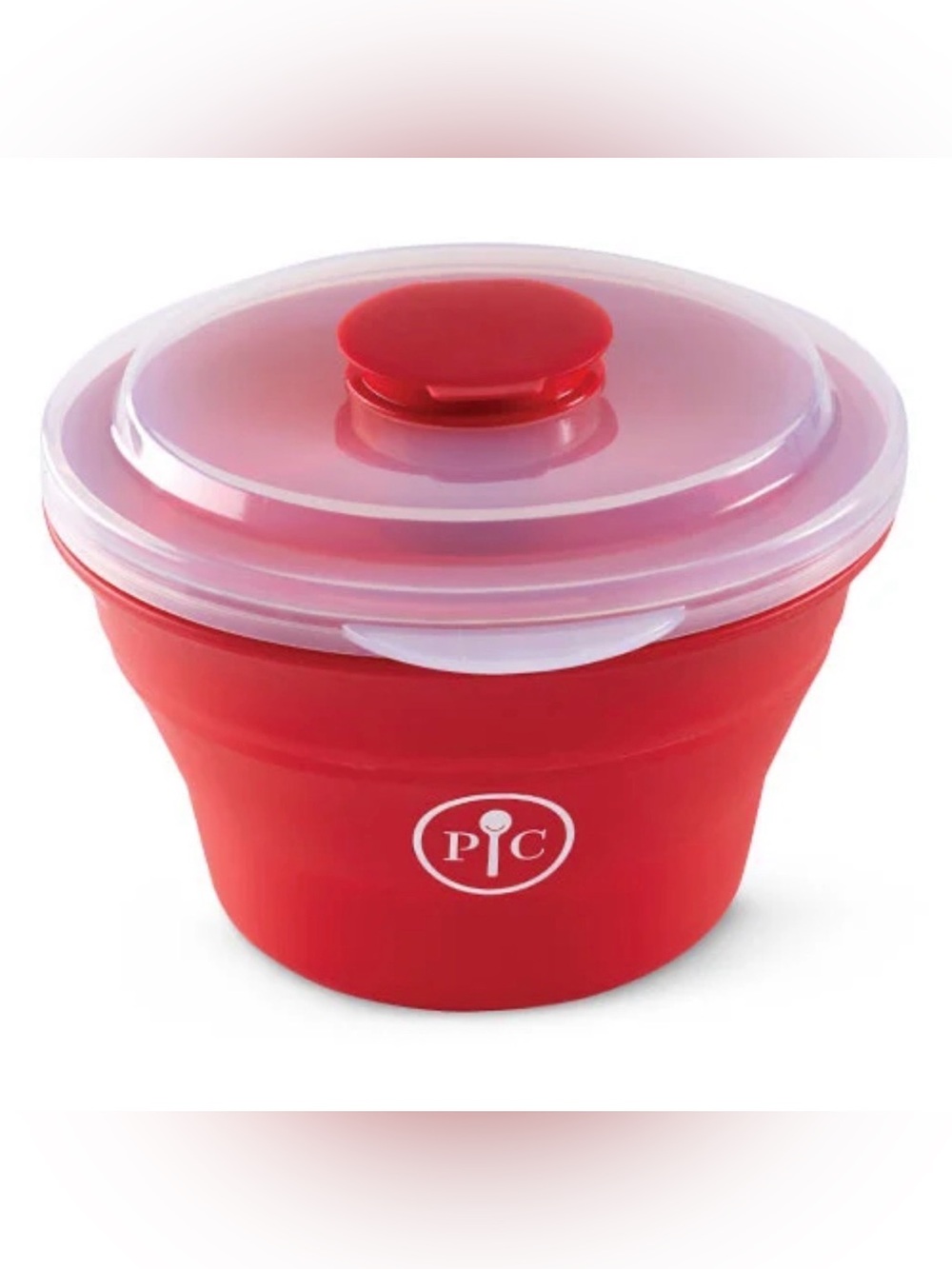 Pampered Chef Red Silicone Microwave Popcorn Popper Lid Kernel Cup Collapsible